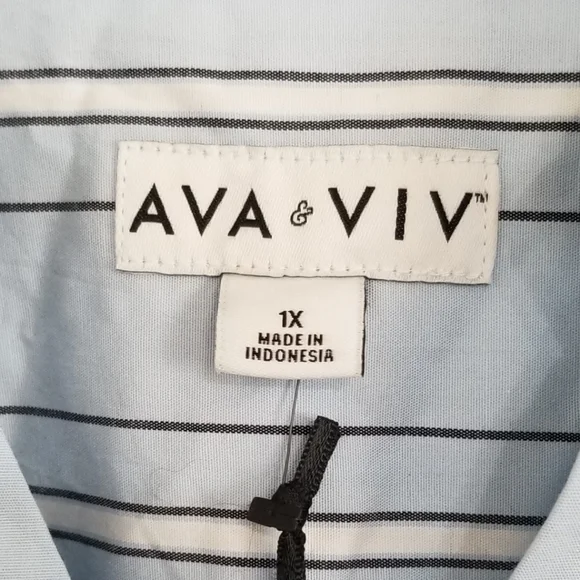NWT Ava & Viv Blue Stripe Midi Shirt Dress Size 1X - Picture 7 of 8